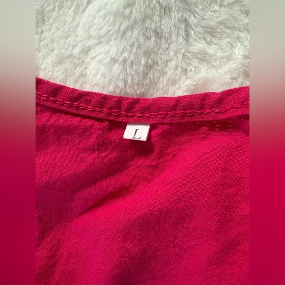 Every Day V-Neck Vibrant Pink Tiered Cotton Dress Size: Large - Picture 8 of 9